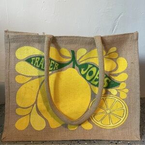 Trader Joe's Lemon & Lime Tote jute CITRUS Burlap Shopping Bag Shopper NEW